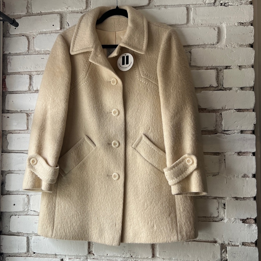 Elegant Cream Wool Coat Vintage Tailored Dressy Winter Cozy Jacket